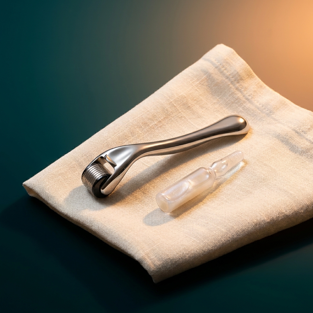 Heaven Care Clinic Microneedling Plus Skin Booster on-brand cosmetic editorial still life